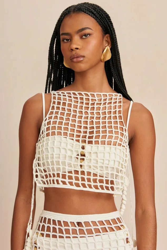 Cult Gaia Mochni Crochet Coverup Off White Women Cover Ups