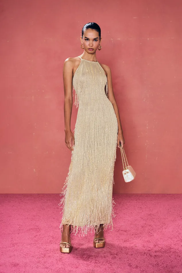 Cult Gaia Zion Knit Gown Light Gold Women Dresses