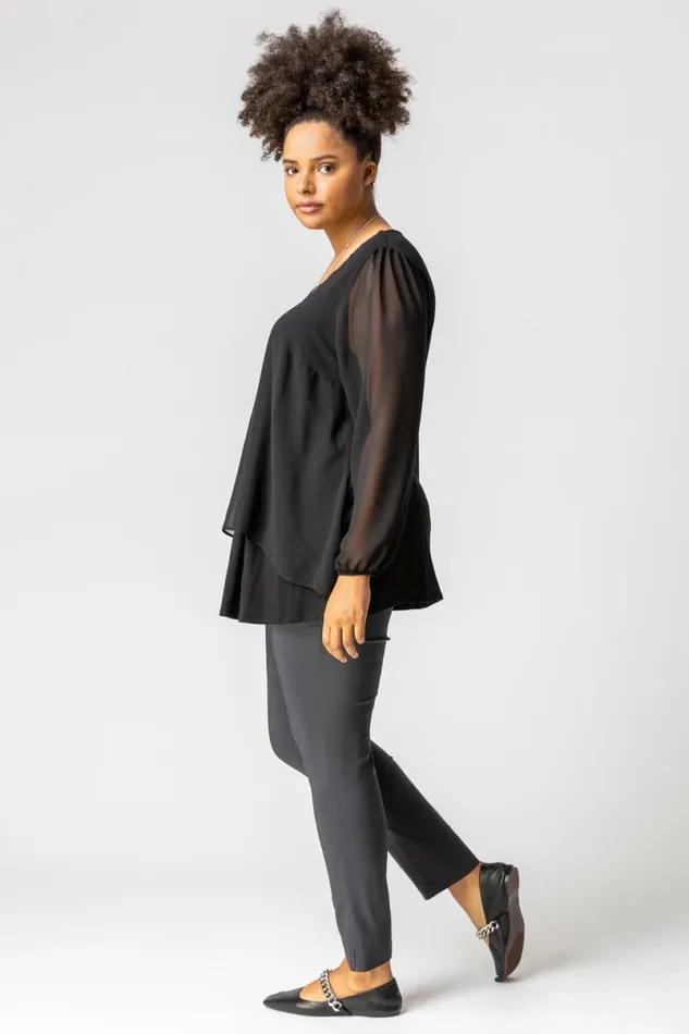 Dark Grey Curve Full Length Stretch Trousers Women Roman Trousers