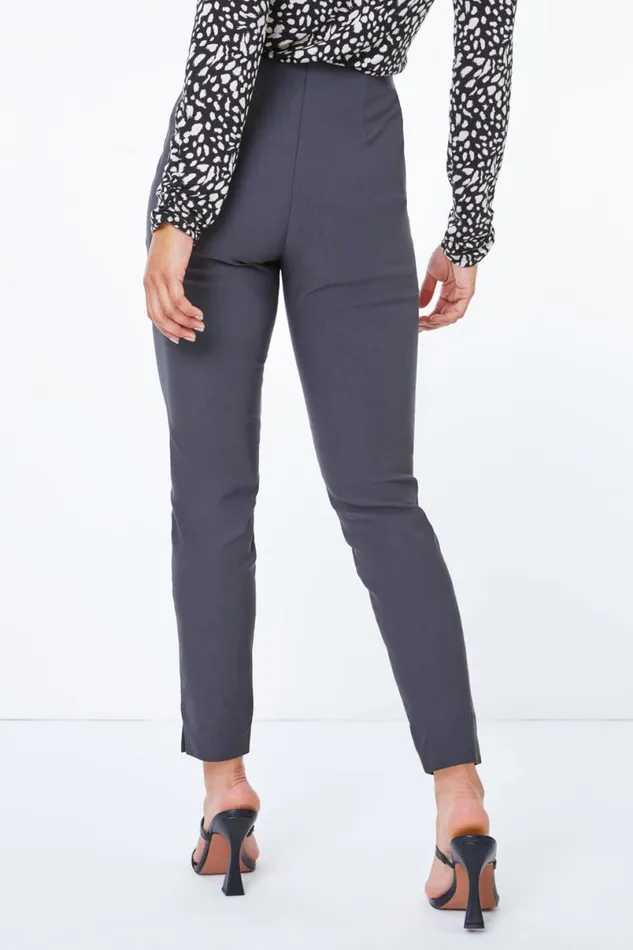 Dark Grey Petite Full Length Elastic Waist Trousers Women Roman Trousers