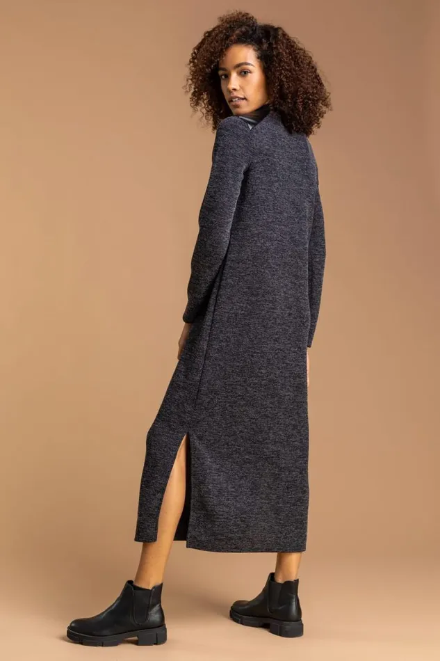 Dark Grey Ribbed Knit Midi Dress Women Roman Dresses
