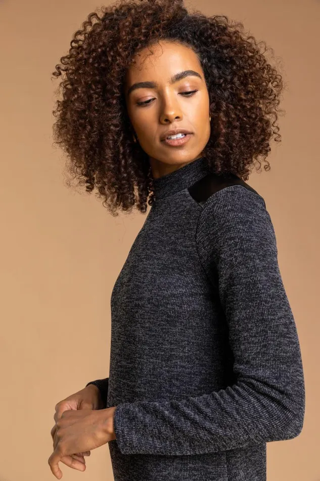 Dark Grey Ribbed Knit Midi Dress Women Roman Dresses