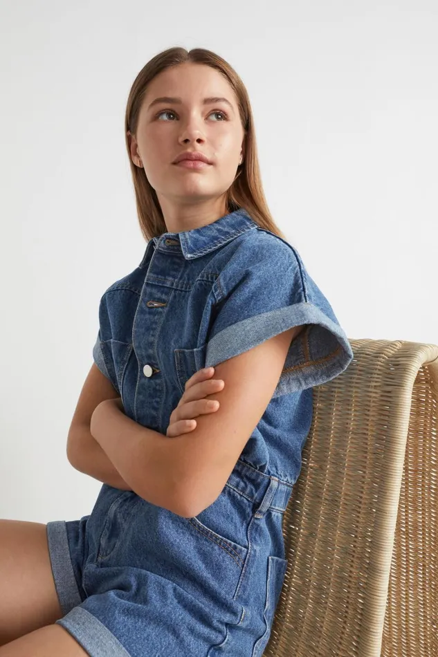 Denim and Jeans Teen Girl Seed Heritage Denim Button Jumpsuit Classic Blue
