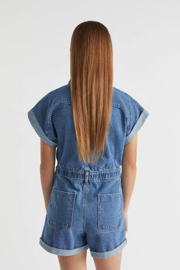 Denim and Jeans Teen Girl Seed Heritage Denim Button Jumpsuit Classic Blue