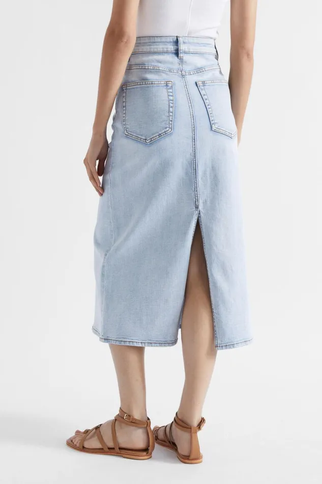 Denim Woman Seed Heritage Denim Flared Midi Skirt Pacific Wash