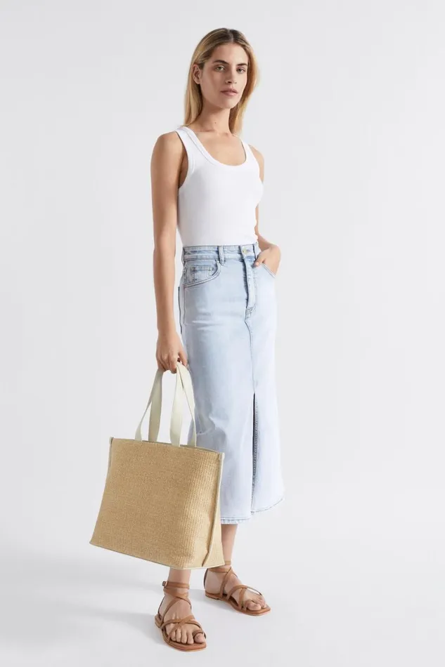 Denim Woman Seed Heritage Denim Flared Midi Skirt Pacific Wash