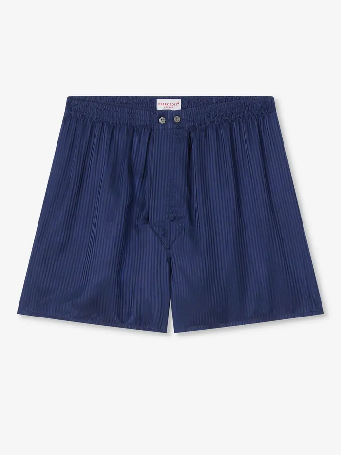 Derek Rose Classic Fit Boxers Woburn Silk Satin Navy Men Classic Fit Boxer Shorts