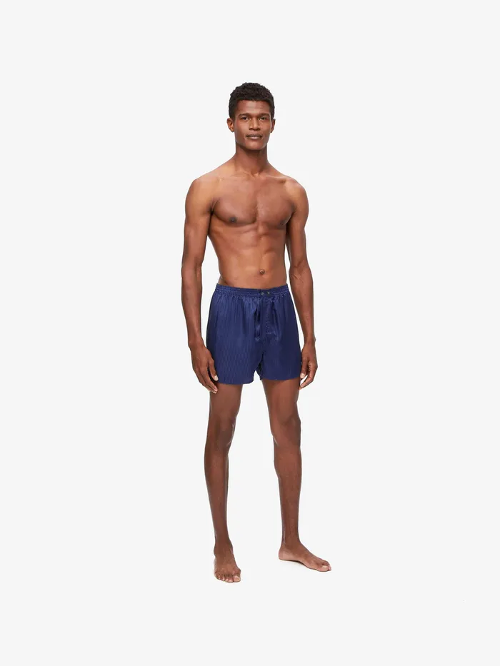 Derek Rose Classic Fit Boxers Woburn Silk Satin Navy Men Classic Fit Boxer Shorts