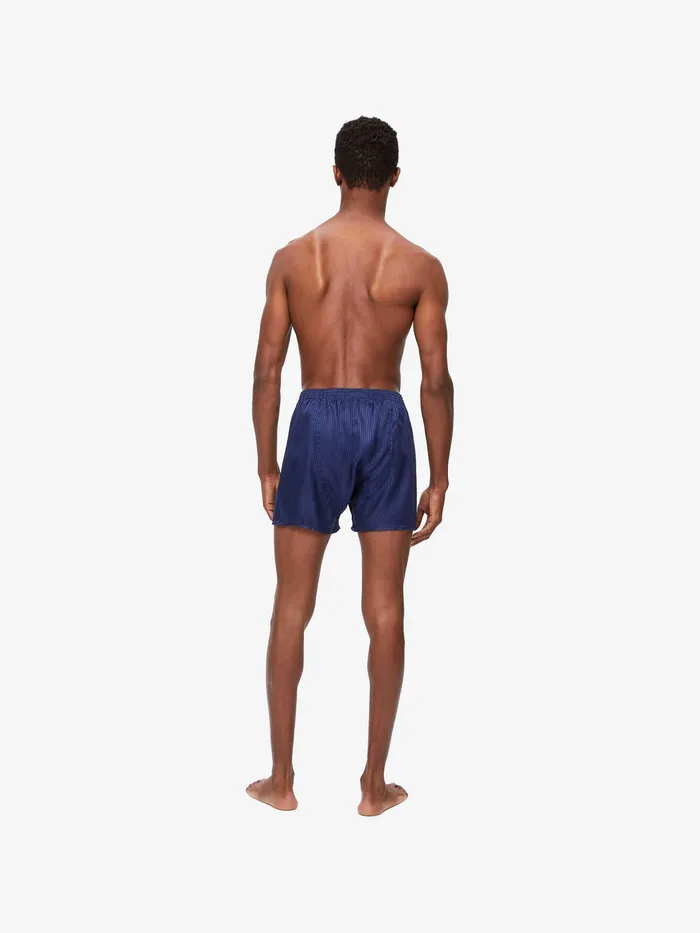 Derek Rose Classic Fit Boxers Woburn Silk Satin Navy Men Classic Fit Boxer Shorts