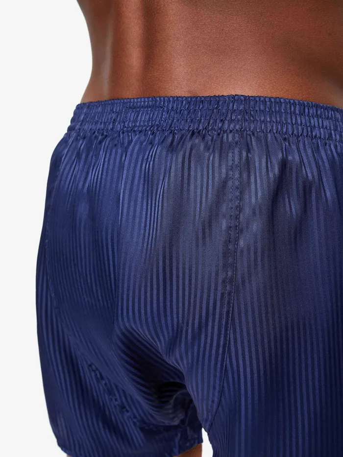 Derek Rose Classic Fit Boxers Woburn Silk Satin Navy Men Classic Fit Boxer Shorts