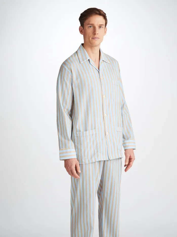 Derek Rose Classic Fit Pajamas Amalfi 20 Cotton Batiste Blue Men Classic Fit Pajamas