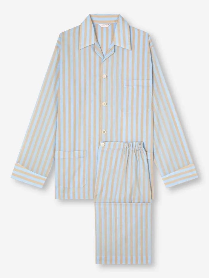 Derek Rose Classic Fit Pajamas Amalfi 20 Cotton Batiste Blue Men Classic Fit Pajamas