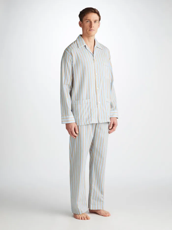 Derek Rose Classic Fit Pajamas Amalfi 20 Cotton Batiste Blue Men Classic Fit Pajamas