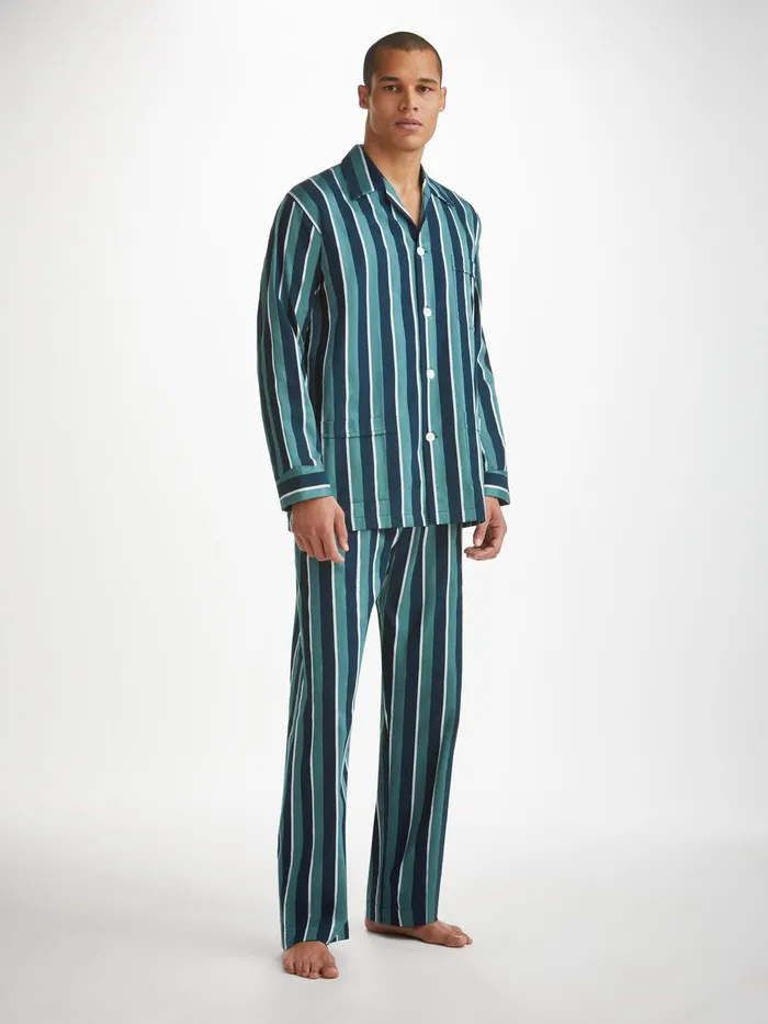 Derek Rose Classic Fit Pajamas Royal 221 Cotton Teal Men Cotton Pajamas