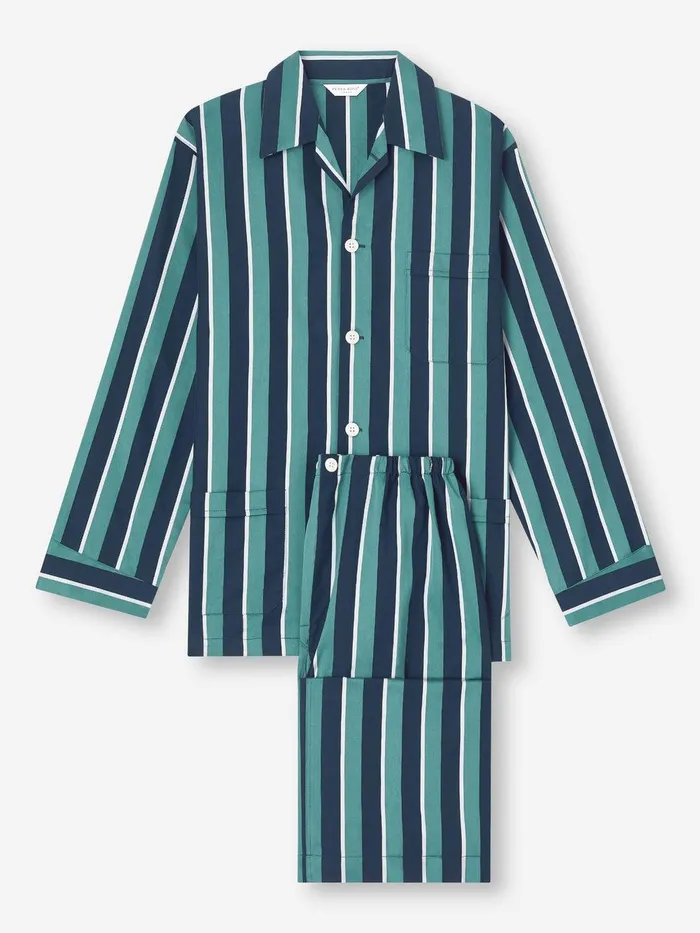Derek Rose Classic Fit Pajamas Royal 221 Cotton Teal Men Cotton Pajamas