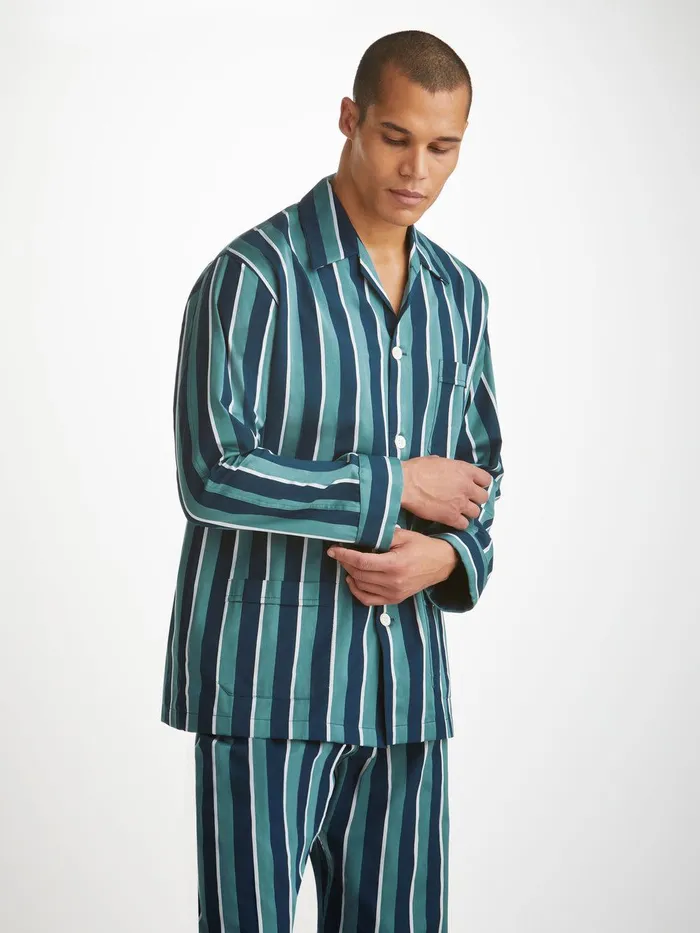 Derek Rose Classic Fit Pajamas Royal 221 Cotton Teal Men Cotton Pajamas