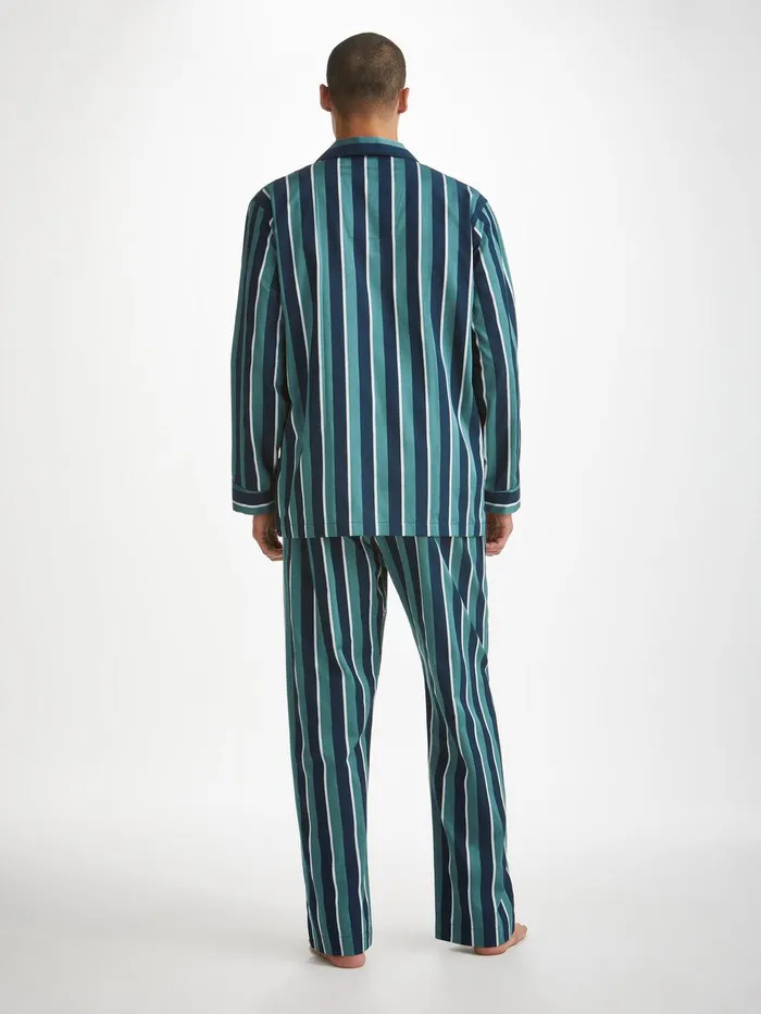 Derek Rose Classic Fit Pajamas Royal 221 Cotton Teal Men Cotton Pajamas