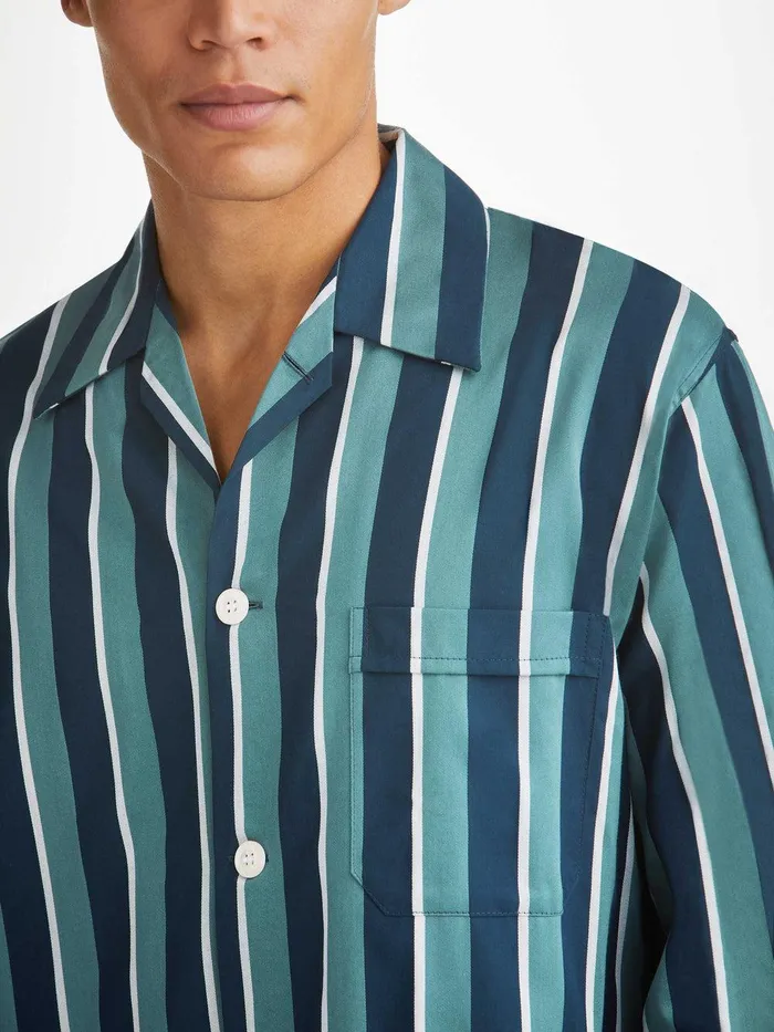 Derek Rose Classic Fit Pajamas Royal 221 Cotton Teal Men Cotton Pajamas