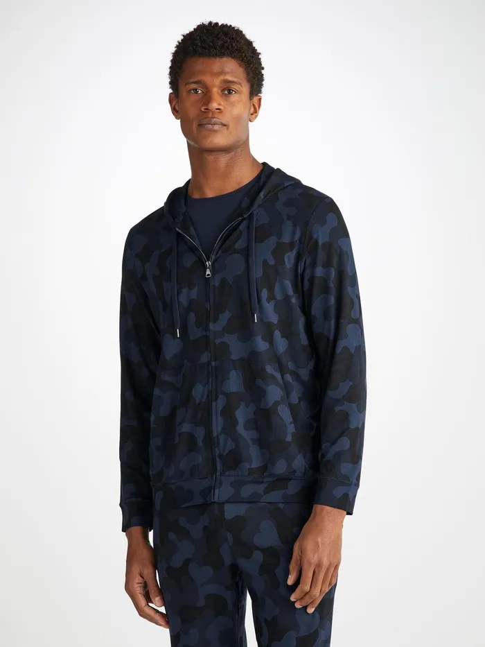Derek Rose Hoodie London 11 Micro Modal Navy Men Hooded Tops