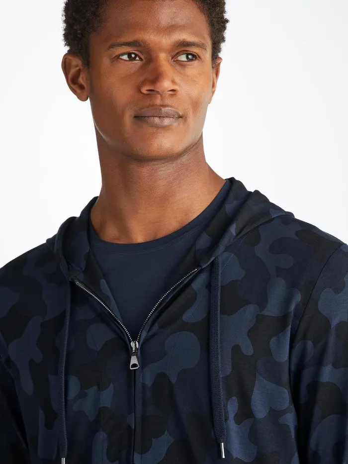 Derek Rose Hoodie London 11 Micro Modal Navy Men Hooded Tops