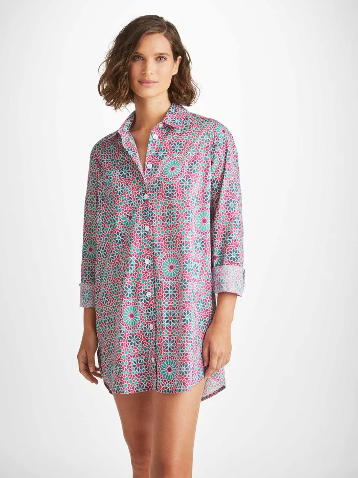 Derek Rose Nightshirt Ledbury 69 Cotton Batiste Pink Women Cotton Pajamas