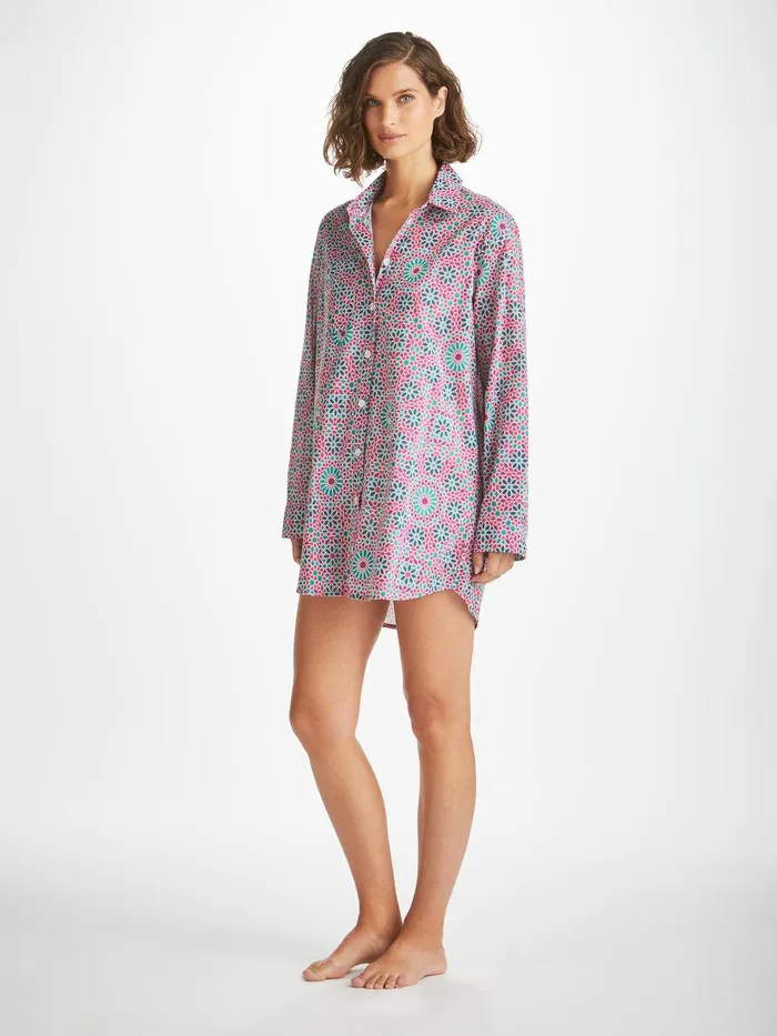 Derek Rose Nightshirt Ledbury 69 Cotton Batiste Pink Women Cotton Pajamas