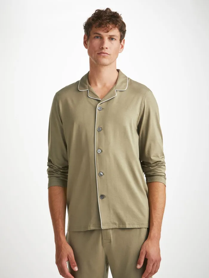 Derek Rose Pajamas Basel Micro Modal Stretch Khaki Men Long Pajamas