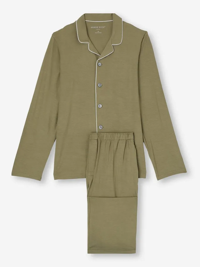 Derek Rose Pajamas Basel Micro Modal Stretch Khaki Men Long Pajamas