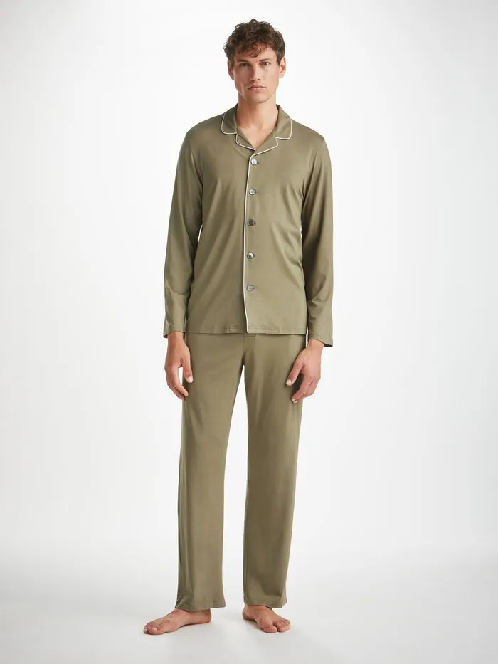 Derek Rose Pajamas Basel Micro Modal Stretch Khaki Men Long Pajamas
