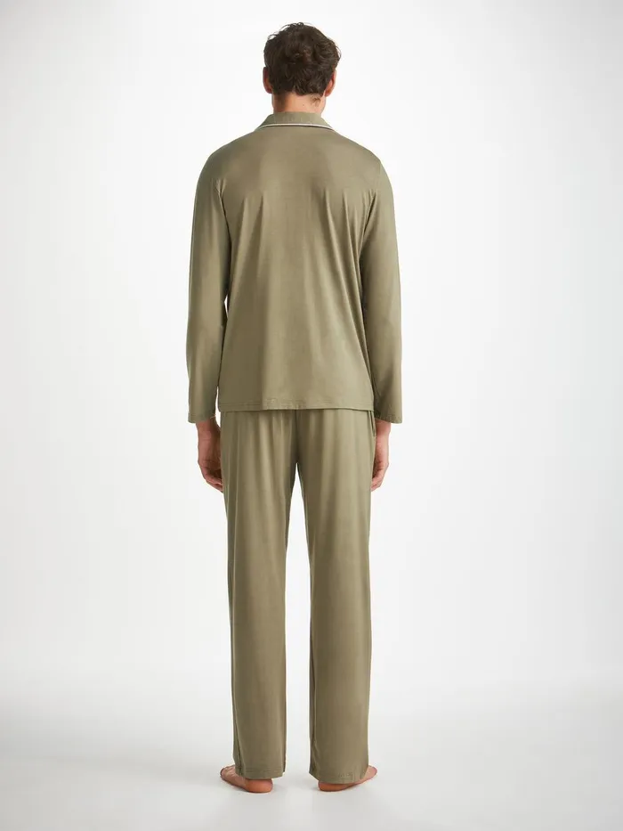 Derek Rose Pajamas Basel Micro Modal Stretch Khaki Men Long Pajamas