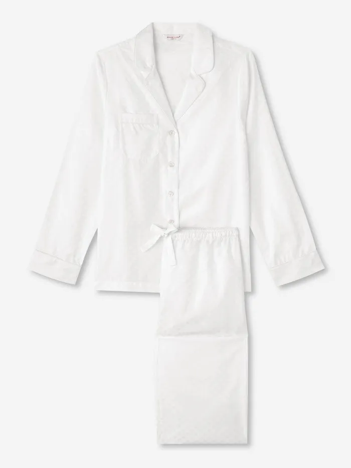 Derek Rose Pajamas Kate 7 Cotton Jacquard White Women Long Pajamas