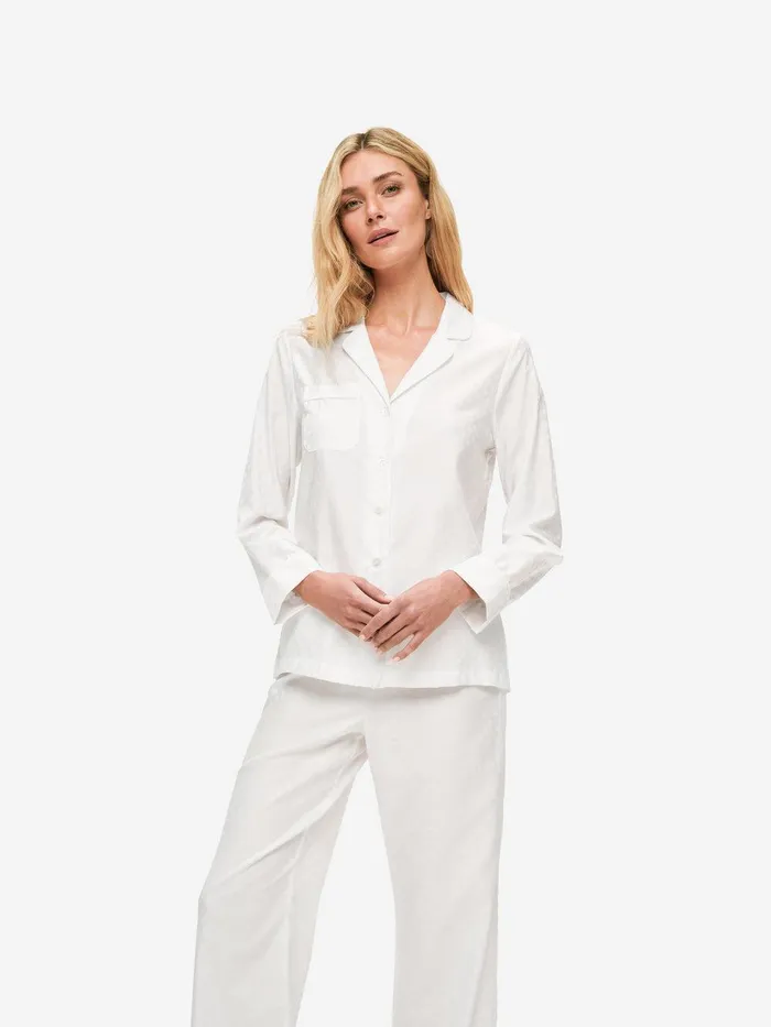 Derek Rose Pajamas Kate 7 Cotton Jacquard White Women Long Pajamas