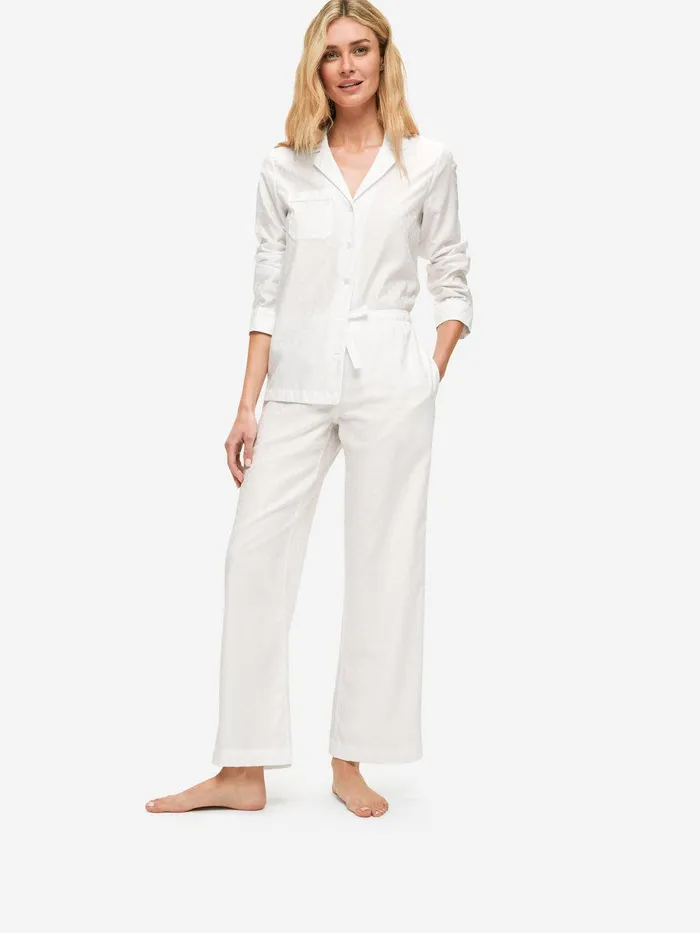 Derek Rose Pajamas Kate 7 Cotton Jacquard White Women Long Pajamas