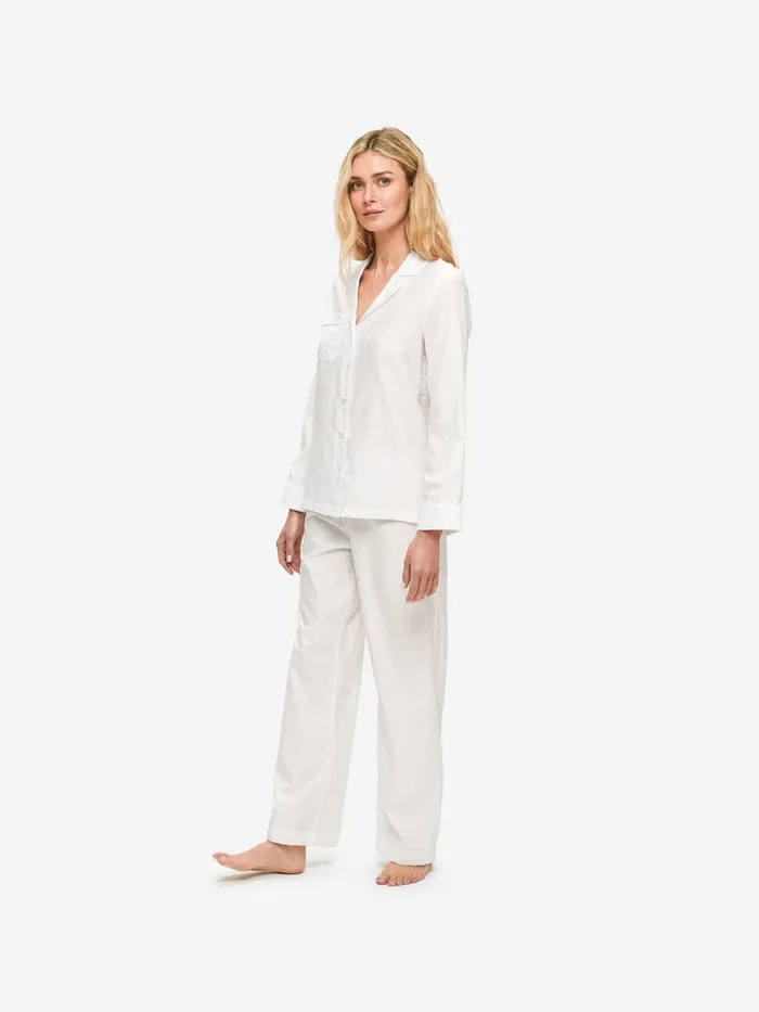 Derek Rose Pajamas Kate 7 Cotton Jacquard White Women Long Pajamas
