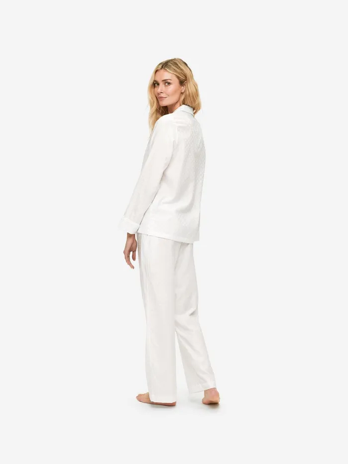 Derek Rose Pajamas Kate 7 Cotton Jacquard White Women Long Pajamas