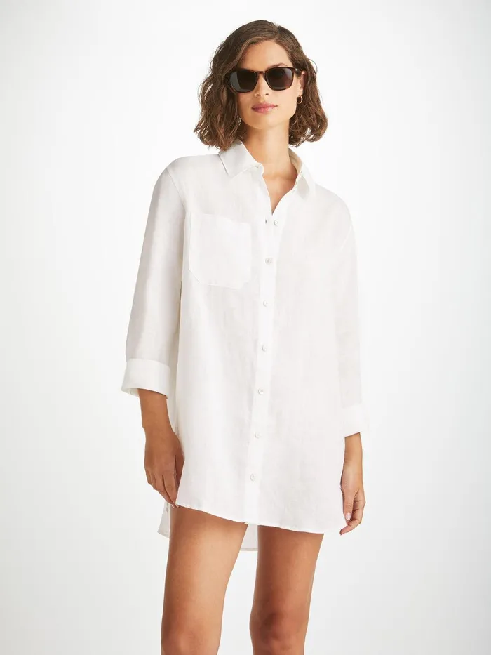 Derek Rose Shirt Sicily Linen White Women Casual Shirts
