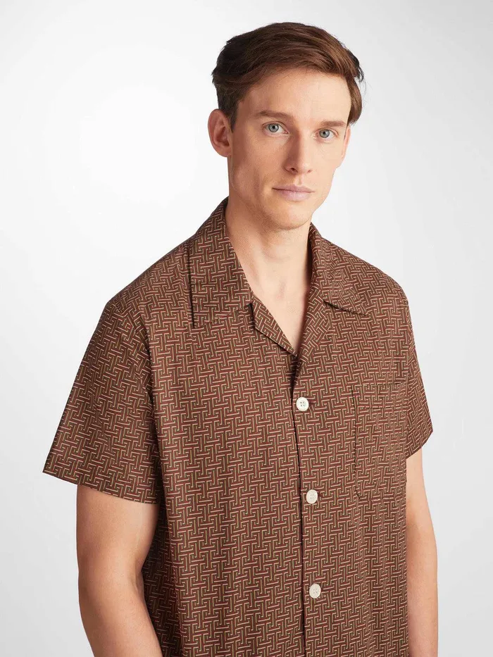 Derek Rose Short Pajamas Ledbury 72 Cotton Batiste Burgundy Men Cotton Pajamas