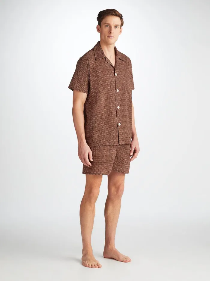 Derek Rose Short Pajamas Ledbury 72 Cotton Batiste Burgundy Men Cotton Pajamas