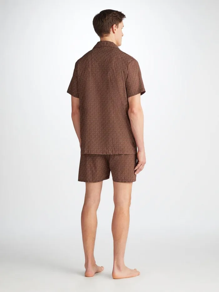 Derek Rose Short Pajamas Ledbury 72 Cotton Batiste Burgundy Men Cotton Pajamas