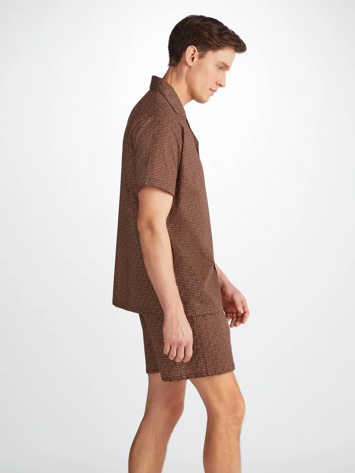 Derek Rose Short Pajamas Ledbury 72 Cotton Batiste Burgundy Men Cotton Pajamas