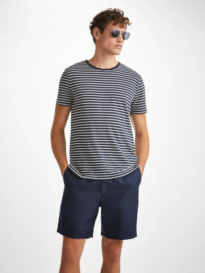 Derek Rose Shorts Sydney 2 Linen Navy Men Casual Shorts