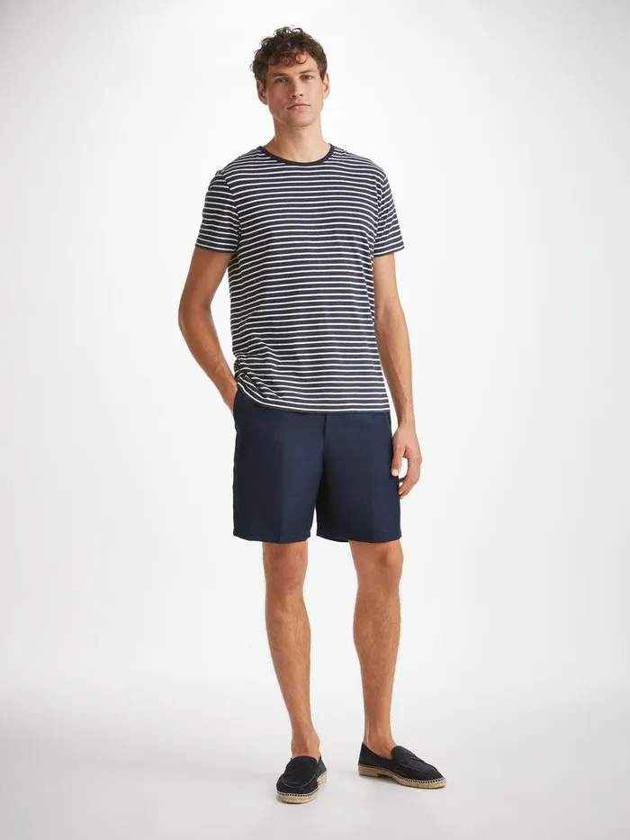 Derek Rose Shorts Sydney 2 Linen Navy Men Casual Shorts