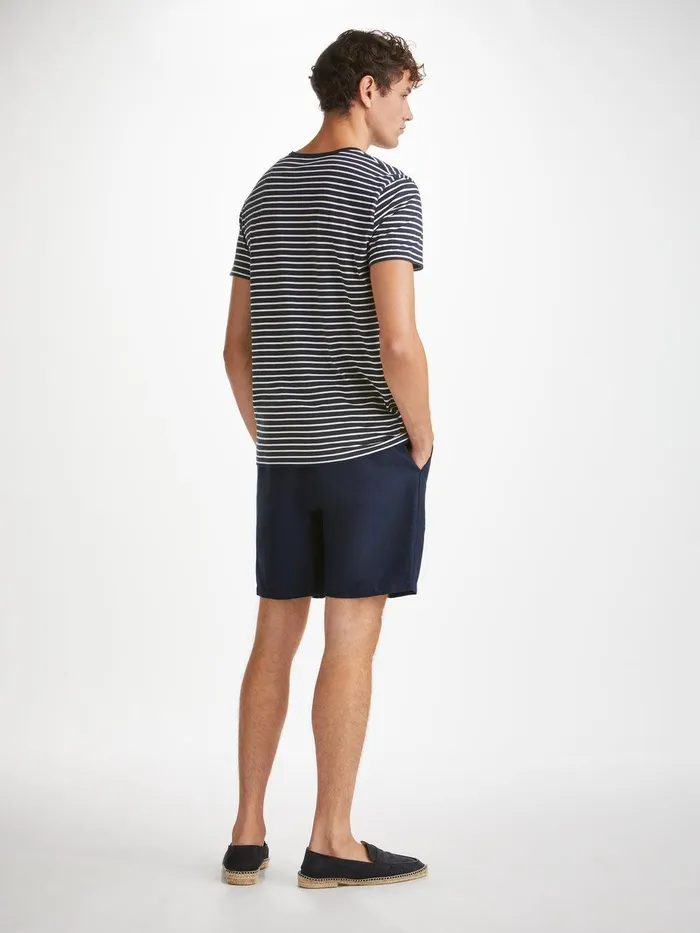 Derek Rose Shorts Sydney 2 Linen Navy Men Casual Shorts
