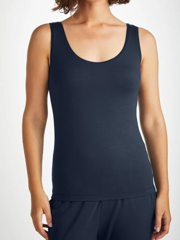 Derek Rose Support Vest Lara Micro Modal Stretch Navy Women Tank Tops