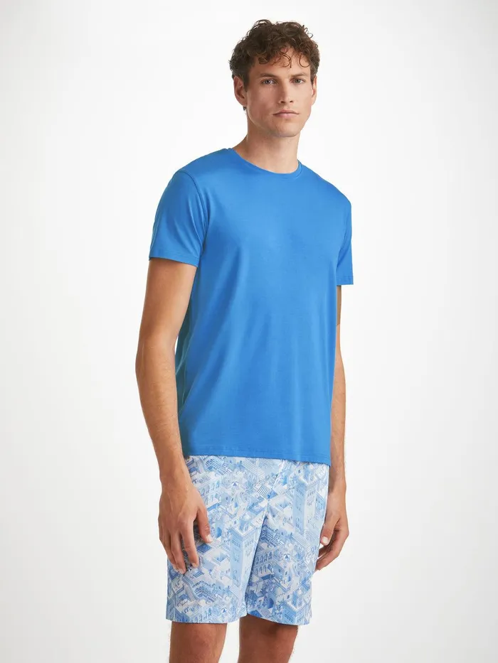 Derek Rose TShirt Basel Micro Modal Stretch Azure Blue Men Short Sleeve TShirts