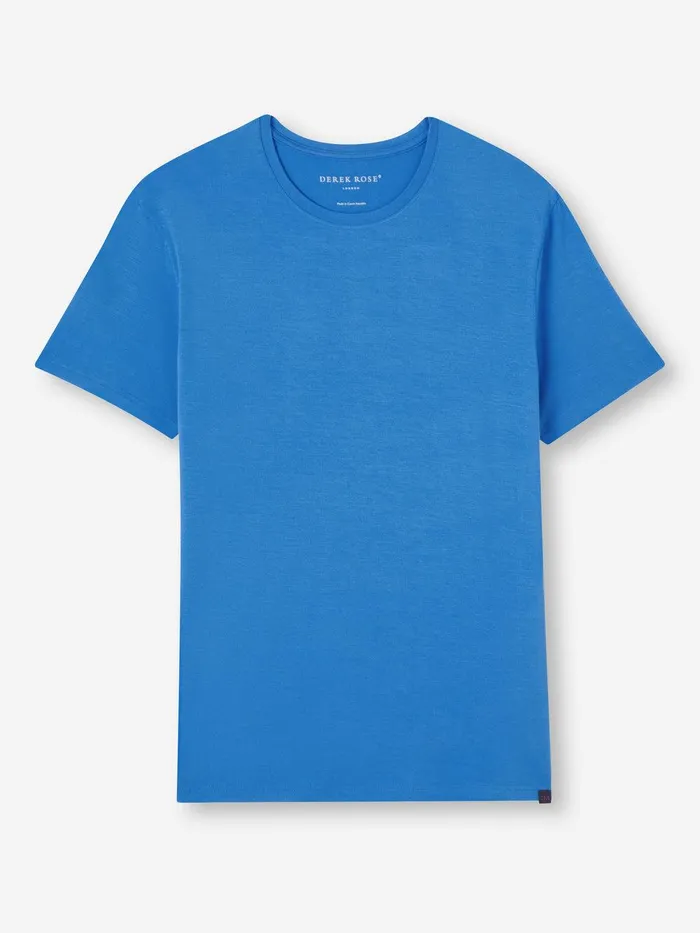 Derek Rose TShirt Basel Micro Modal Stretch Azure Blue Men Short Sleeve TShirts