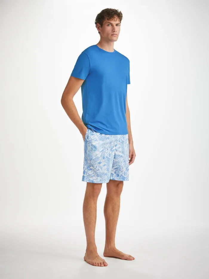 Derek Rose TShirt Basel Micro Modal Stretch Azure Blue Men Short Sleeve TShirts