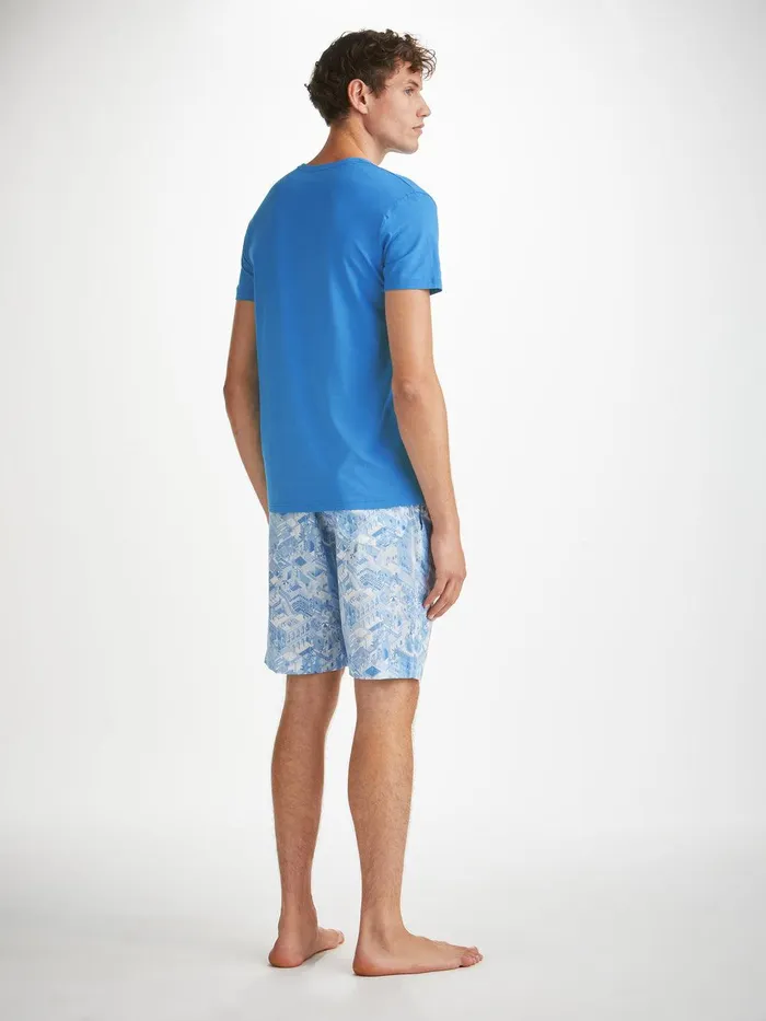 Derek Rose TShirt Basel Micro Modal Stretch Azure Blue Men Short Sleeve TShirts