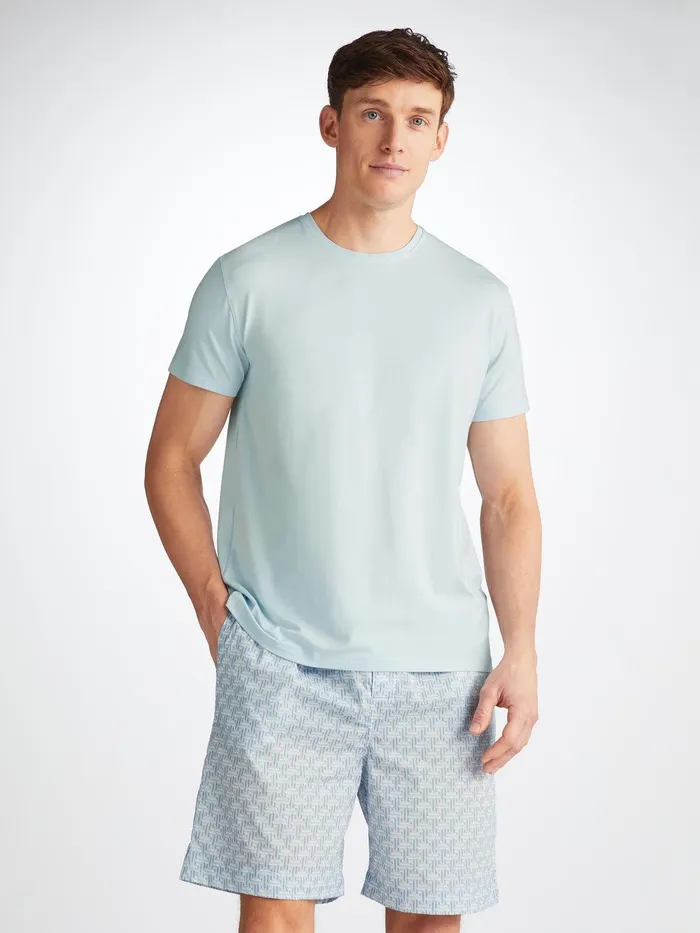 Derek Rose TShirt Basel Micro Modal Stretch Ice Blue Men Short Sleeve TShirts