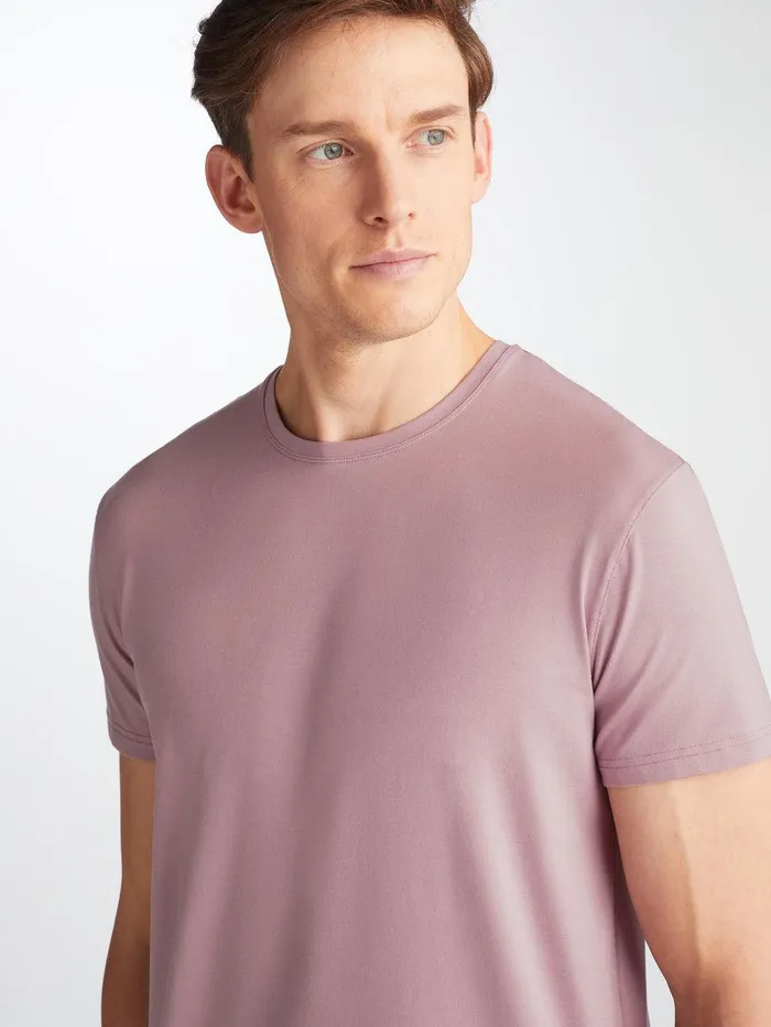 Derek Rose TShirt Basel Micro Modal Stretch Mauve Men Short Sleeve TShirts